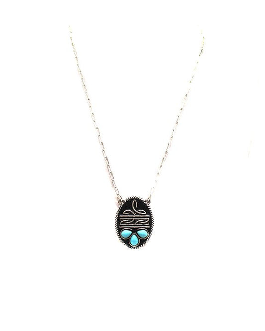 Western Boot Stitch Oval Necklace