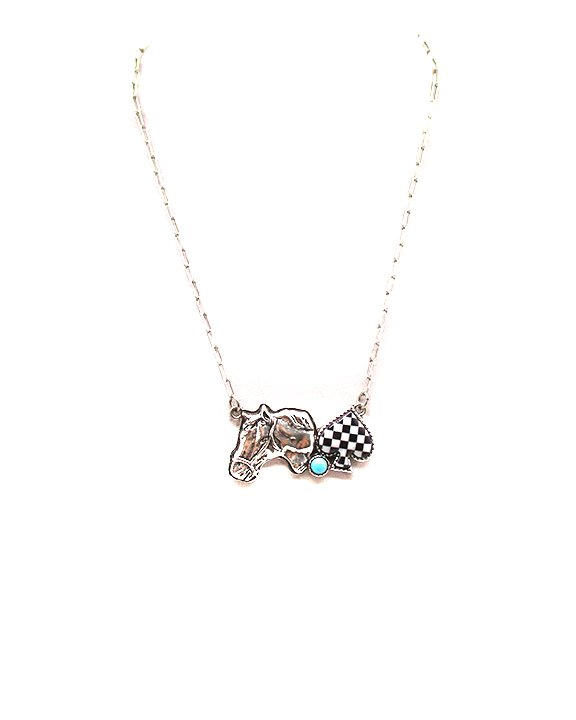Western Horse Head Checker Necklace