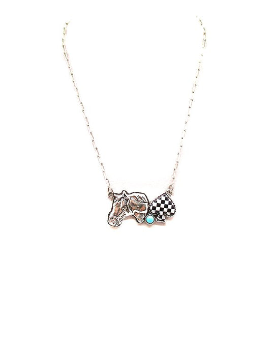 Western Horse Head Checker Necklace