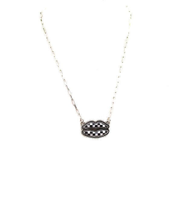 Western Checkered Lip Necklace