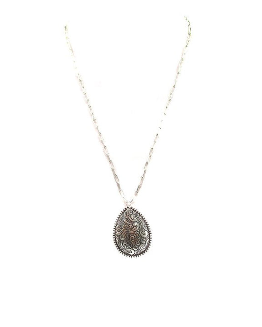 Western Etched Teardrop Necklace