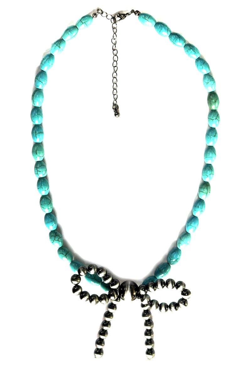 Western Turquoise Bead Ribbon Necklace