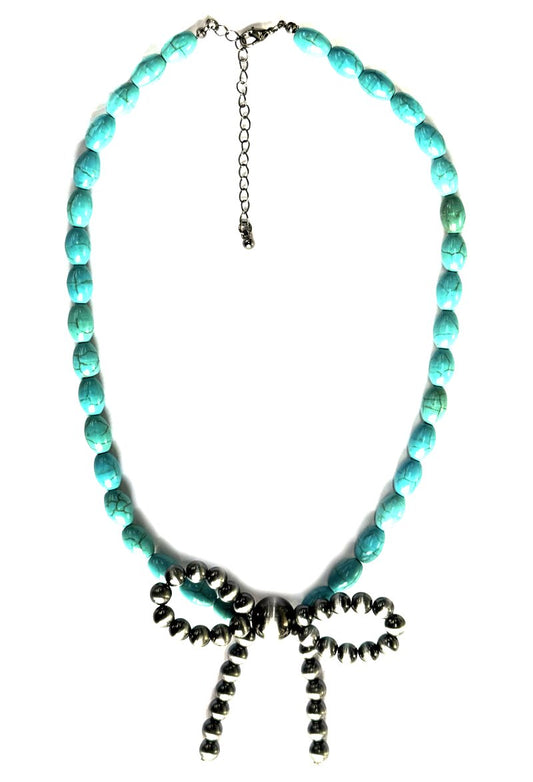 Western Turquoise Bead Ribbon Necklace
