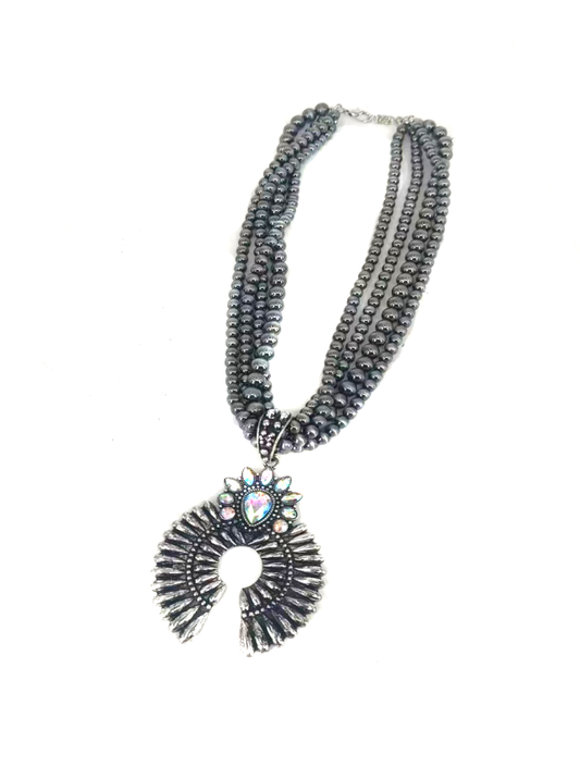 Western Squash Blossom Multi Layered Navajo Bead Necklace