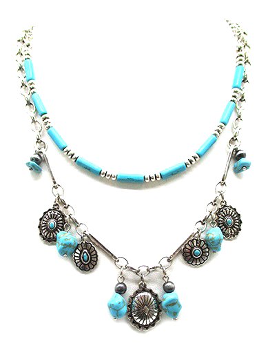 Western Theme 2 Layered Turquoise Charm Necklace