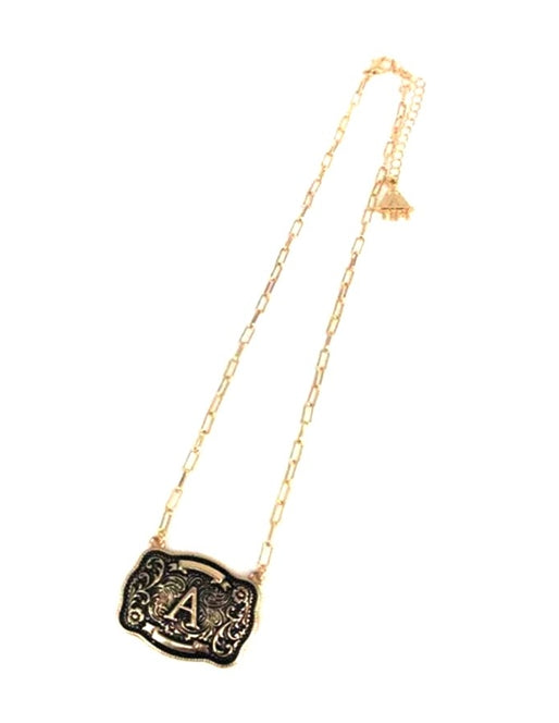 Western Belt Buckle Initial Necklace