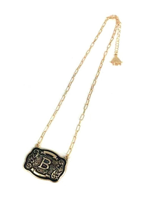 Western Belt Buckle Initial Necklace