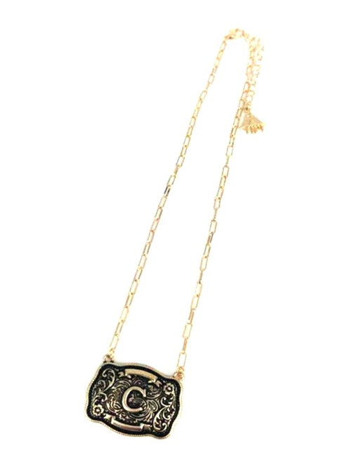 Western Belt Buckle Initial Necklace