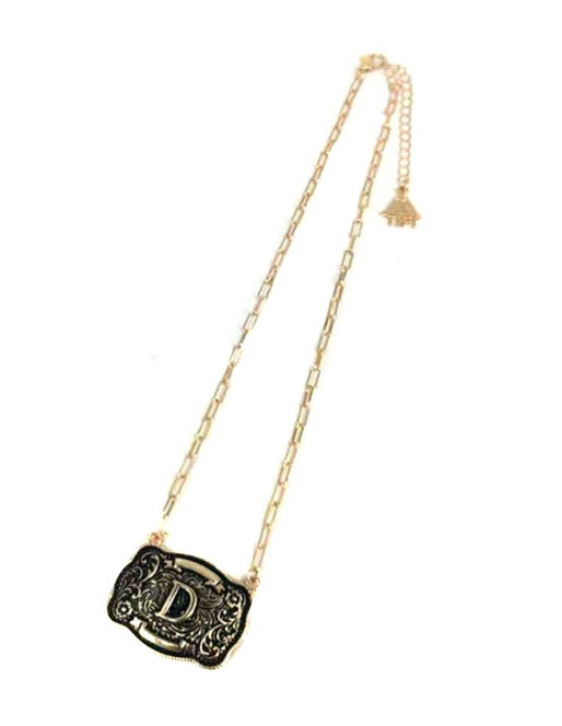 Western Belt Buckle Initial Necklace