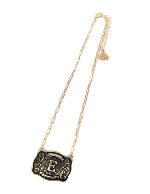 Western Belt Buckle Initial Necklace