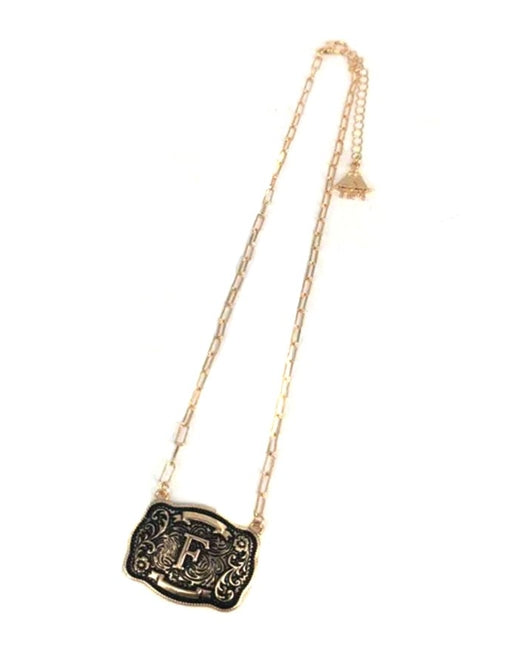 Western Belt Buckle Initial Necklace