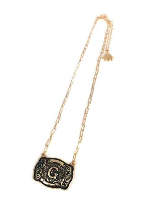 Western Belt Buckle Initial Necklace