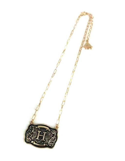 Western Belt Buckle Initial Necklace