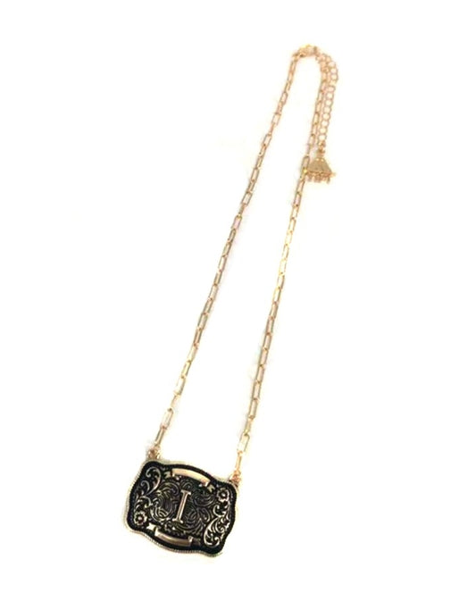 Western Belt Buckle Initial Necklace
