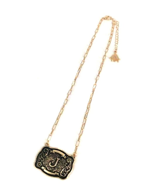 Western Belt Buckle Initial Necklace