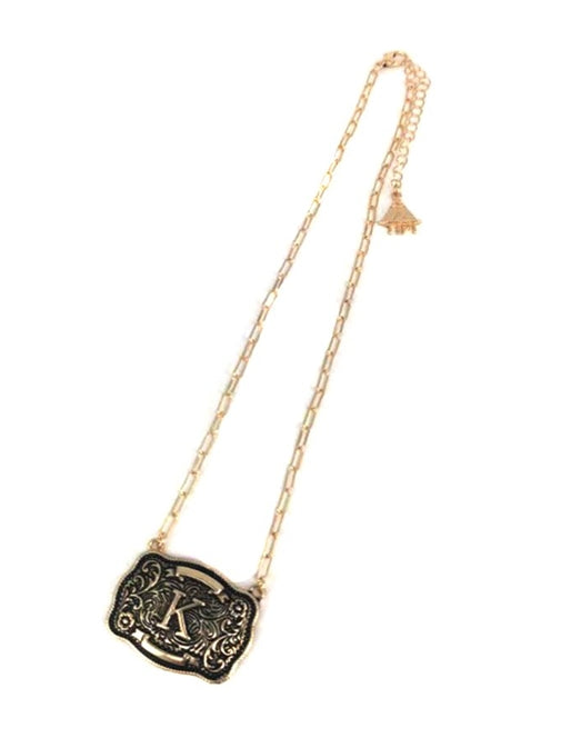 Western Belt Buckle Initial Necklace