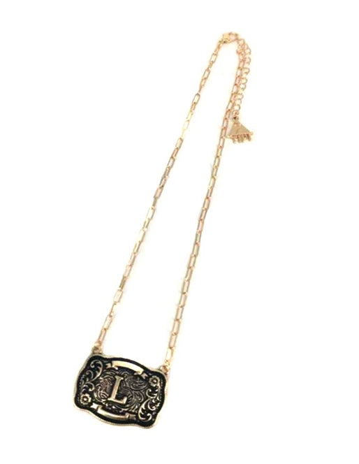 Western Belt Buckle Initial Necklace