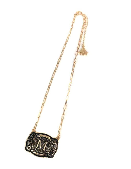 Western Belt Buckle Initial Necklace