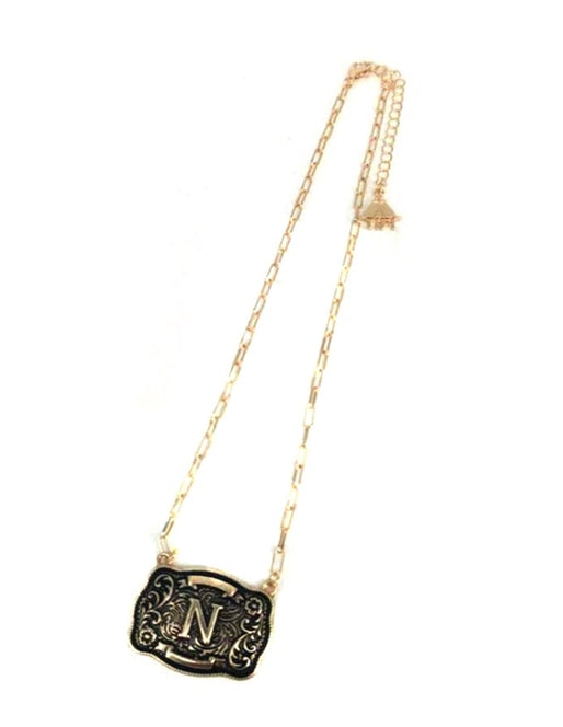 Western Belt Buckle Initial Necklace
