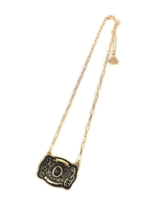 Western Belt Buckle Initial Necklace