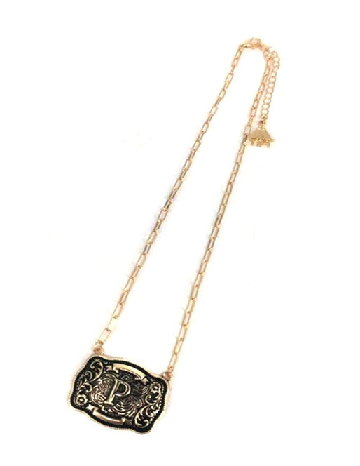 Western Belt Buckle Initial Necklace
