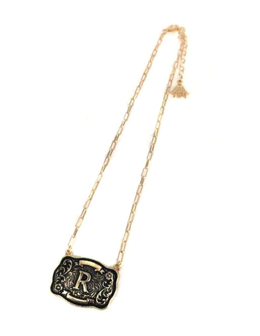 Western Belt Buckle Initial Necklace