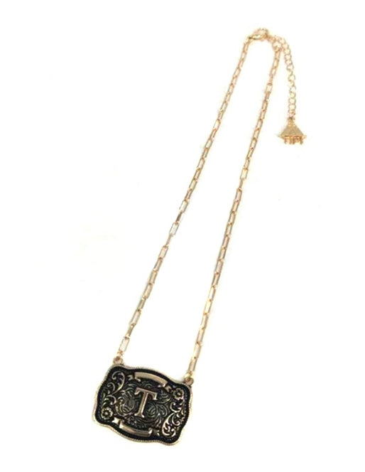 Western Belt Buckle Initial Necklace