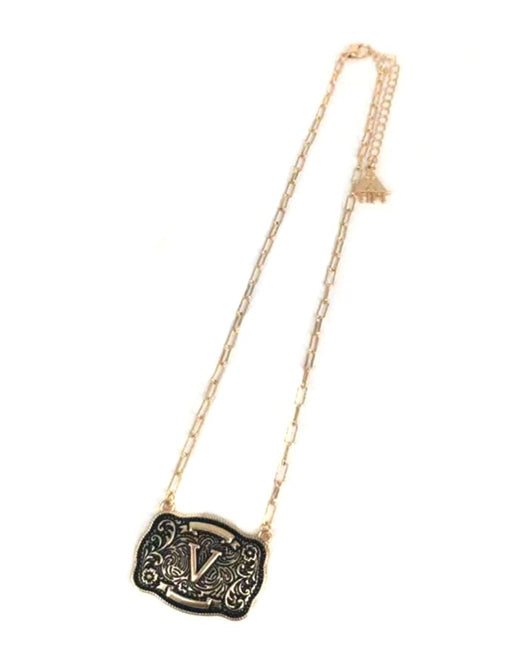 Western Belt Buckle Initial Necklace