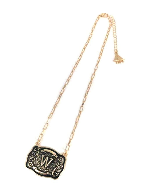 Western Belt Buckle Initial Necklace