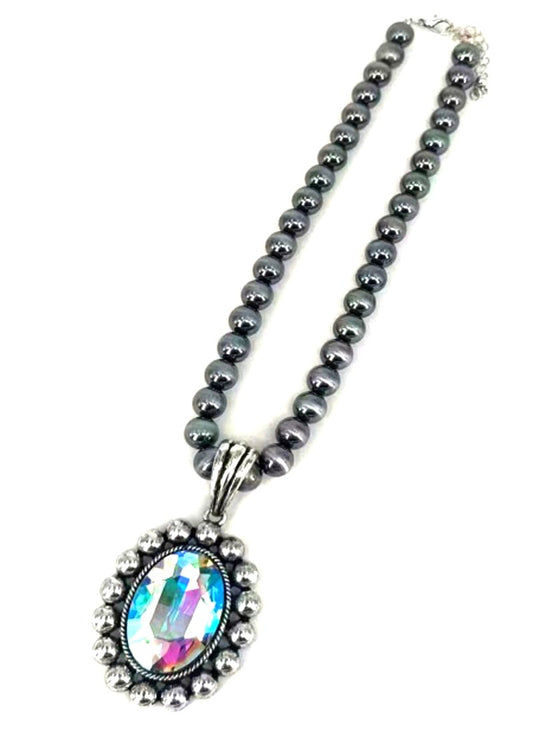 Western Crystal Oval Navajo Pearl Necklace