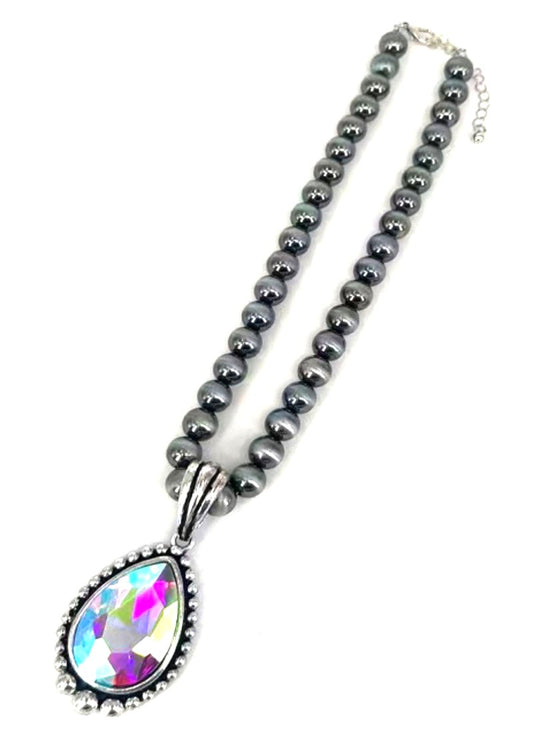 Western Crystal Teardrop Navajo Pearl Necklace