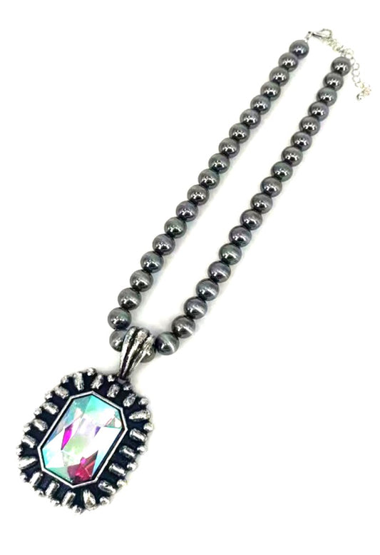 Western Crystal Rectangle Navajo Pearl Necklace