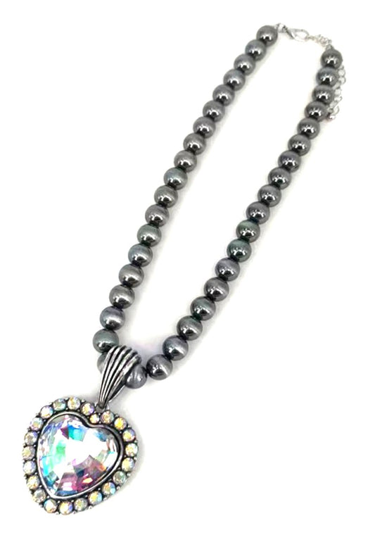 Western Crystal Heart Navajo Pearl Necklace