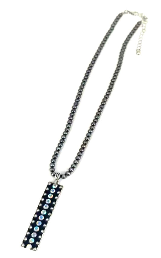 Western Crystal Bar Navajo Bead Necklace