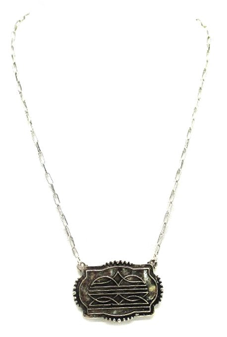 Western Boot Stitch Plate Necklace
