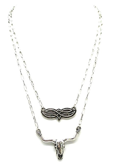 Western Steerhead & Boot Stitch 2 Layered Necklace Set