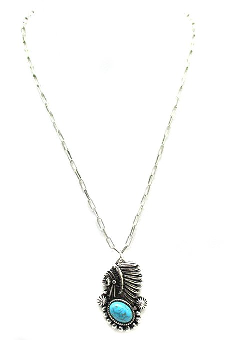 Western Indian Chief Turquoise Necklace
