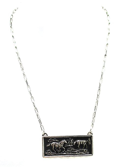 Western Running Horse Plate Necklace
