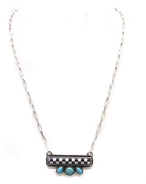 Western Checkered Bar Turquoise Necklace