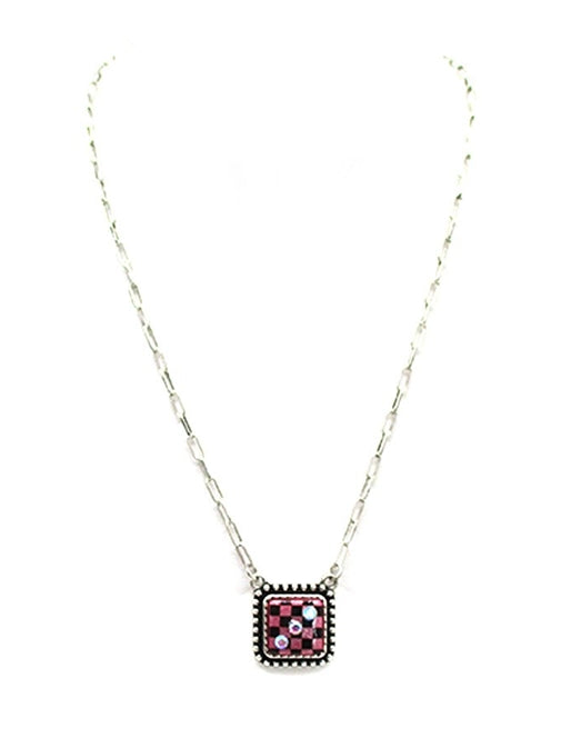 Checkered Dice AB Stone Necklace