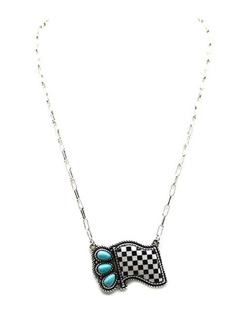Checkered Flag Turquoise Stone Necklace
