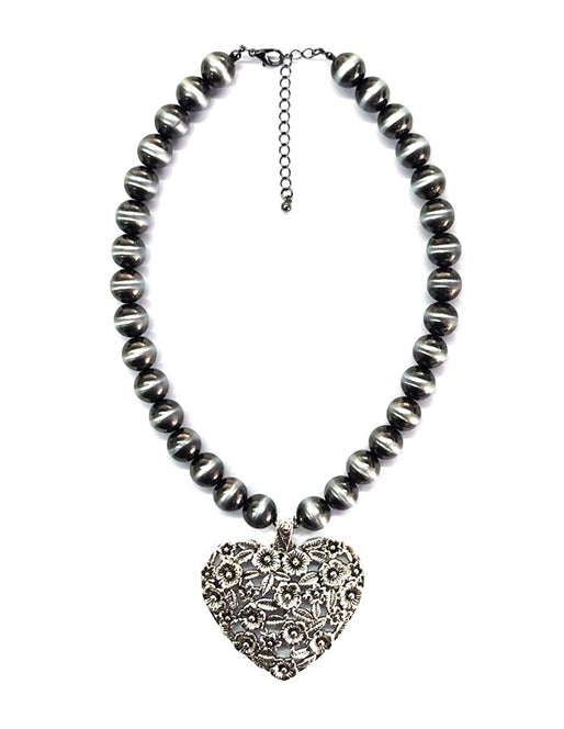 Western Flower 3D Heart Navajo Pearl Necklace