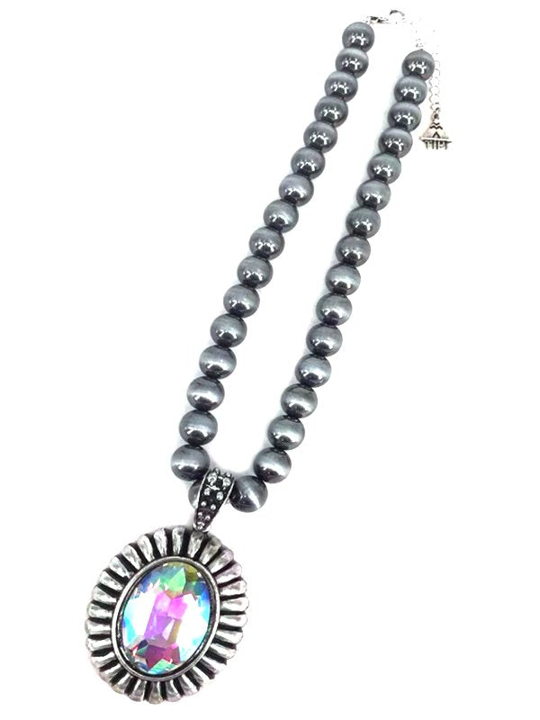 Western AB Stone Concho Navajo Pearl Necklace