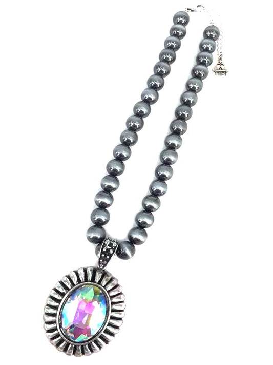 Western AB Stone Concho Navajo Pearl Necklace
