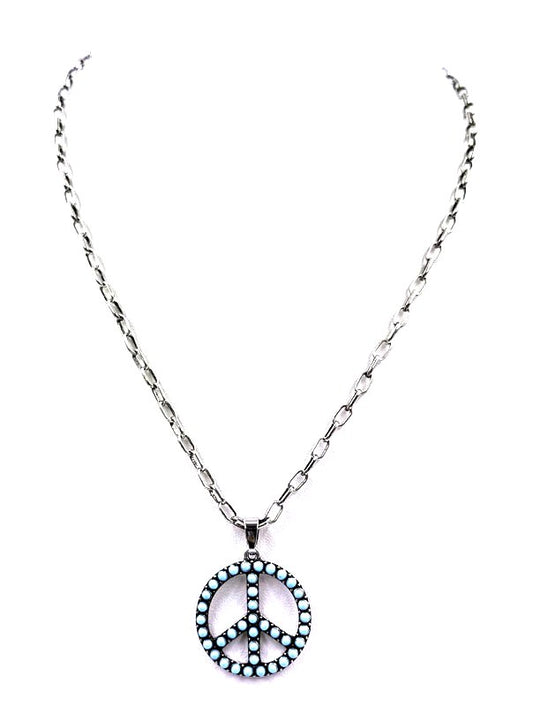 Western Stone Bubble Peace Sign Necklace