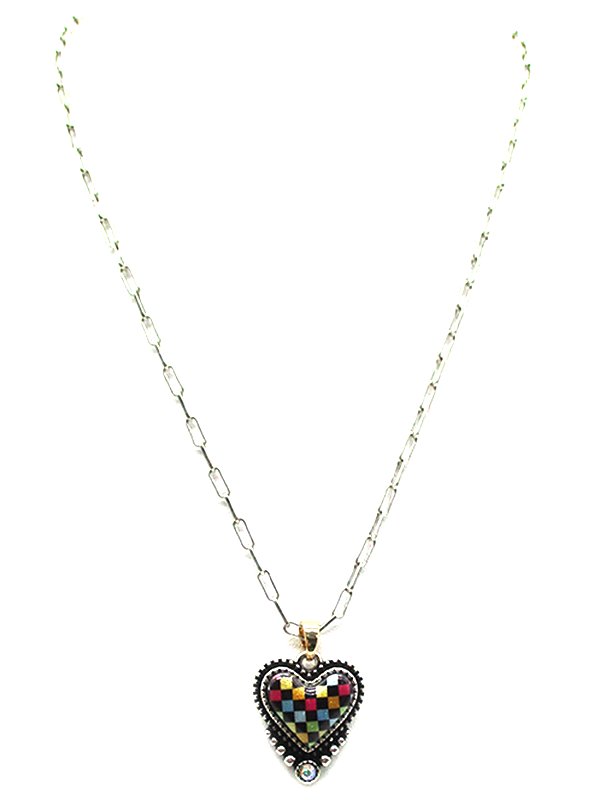 Rainbow Checkered Heart Necklace