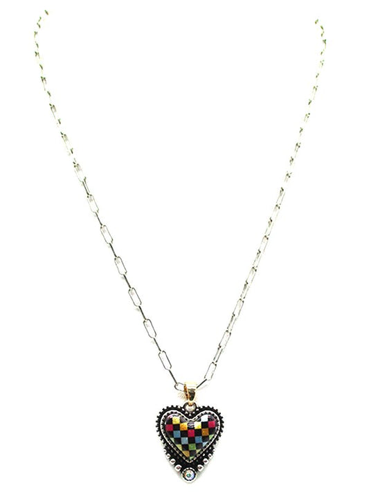 Rainbow Checkered Heart Necklace