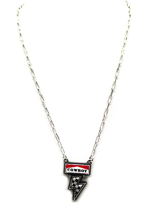 Cowboy Checkered Thunder Bolt Necklace