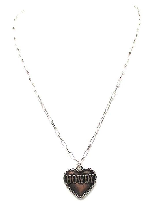 Western Heart Howdy Engraved Necklace