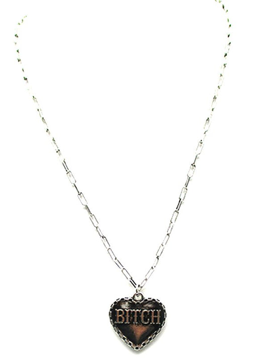 Western Heart B*tch Engraved Necklace
